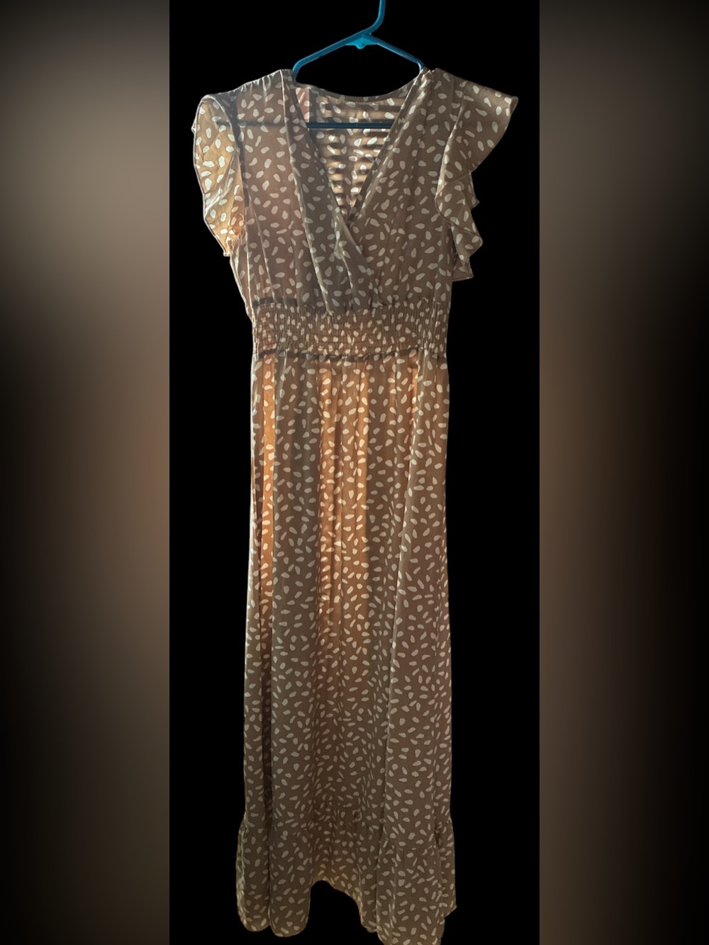 SHEIN Clasi Taupe & White Abstract Dot Print Smocked Maxi Dress - Size M - Picture 4 of 4